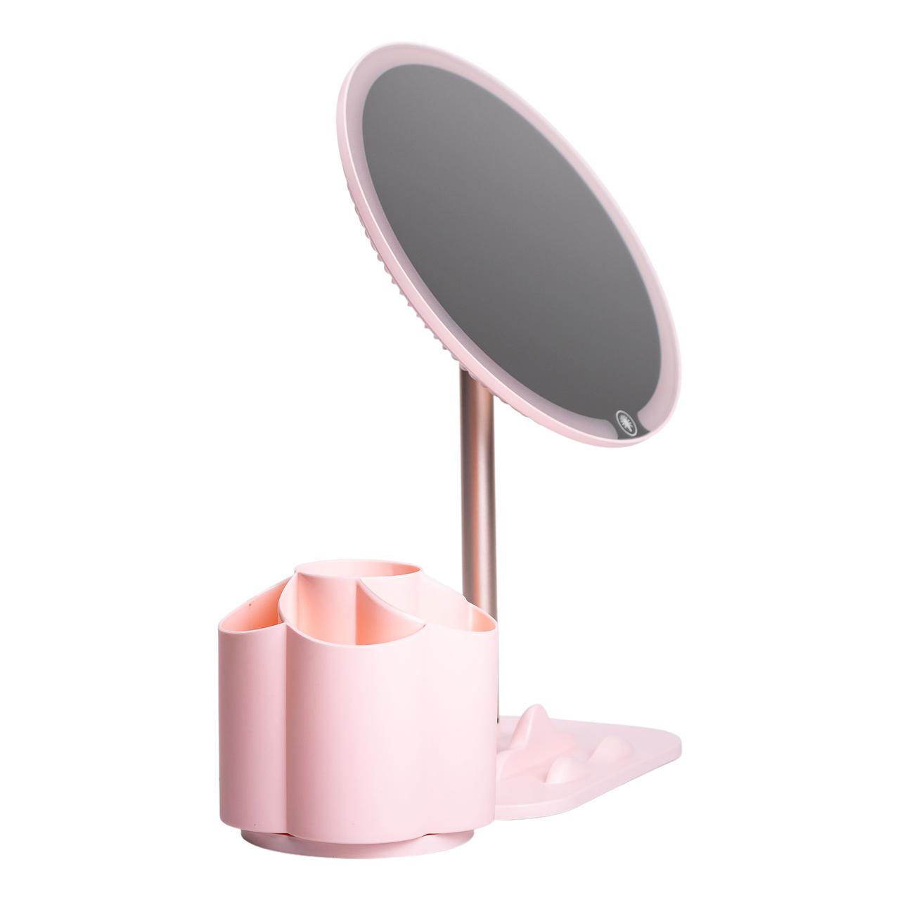 Дзеркало для макіяжу з підсвічуванням кругле настільне Ø21 см з підставкою Рожеве HP-10-9AP_HP-10-9AP_Milantium_3