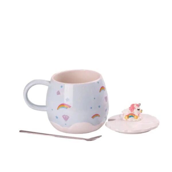Чашка керамічна Rainbow Ceramic Mug 400ml з кришкою і ложкою Блакитний HPCY8278BL_HPCY8278BL_Milantium_2