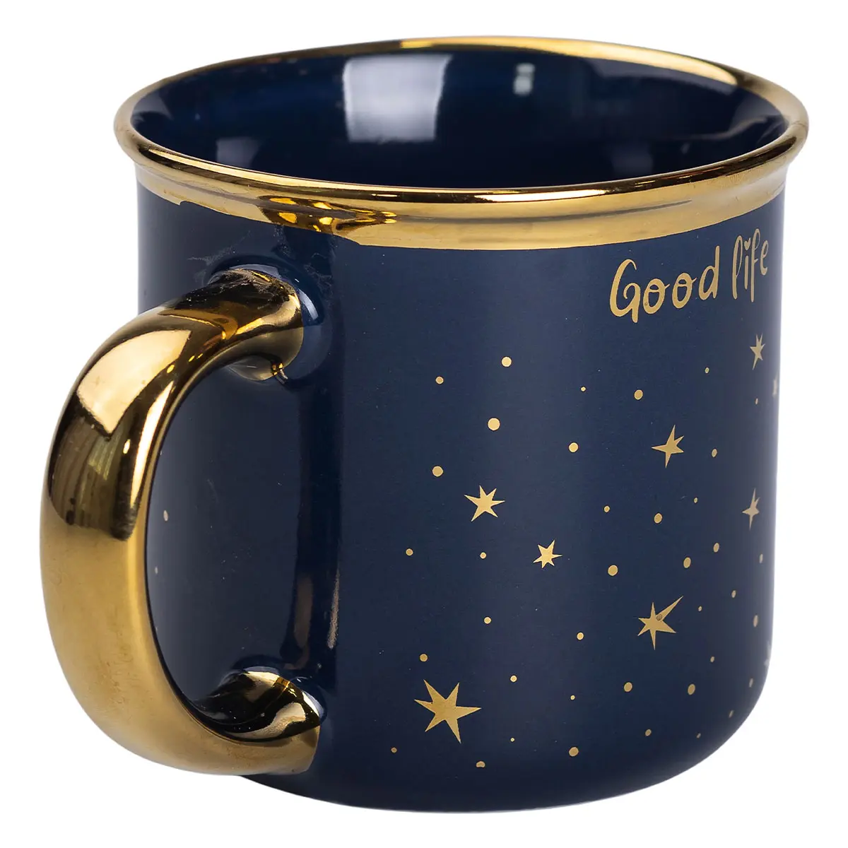 Чашка керамическая Good life с золотым ободком и золотой ручкой 320 (мл) звездное небо Синяя Lugi – купити в Україні недорого