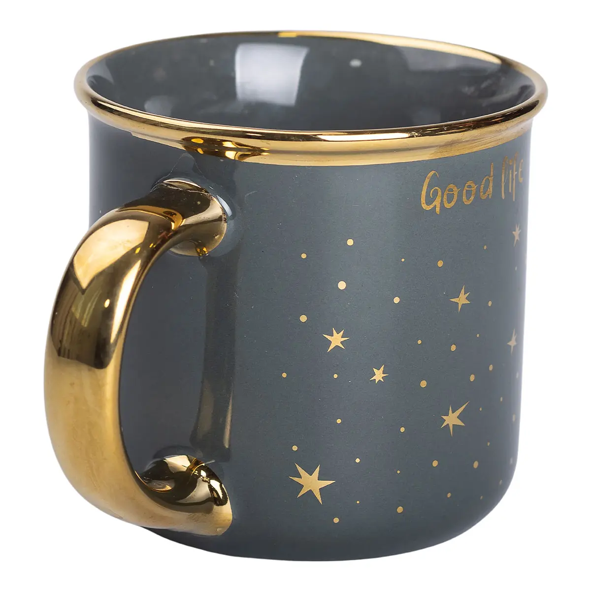 Чашка керамическая Good life с золотым ободком и золотой ручкой 320 (мл) звездное небо Зеленая Lugi – купити в Україні недорого