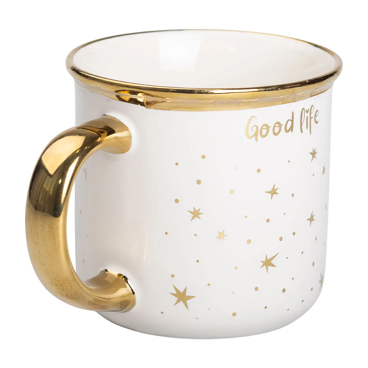 Чашка керамическая Good life с золотым ободком и золотой ручкой 320 (мл) звездное небо Белая Lugi – купити в Україні недорого