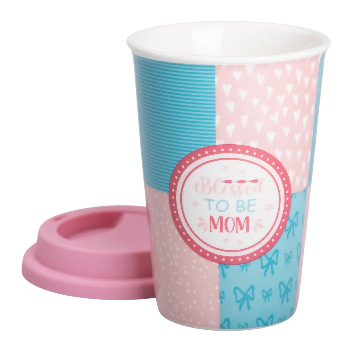 Стакан керамический 420 (мл) с силиконовой крышкой Blessed to be mom чашка без ручки Lugi – купити в Україні недорого