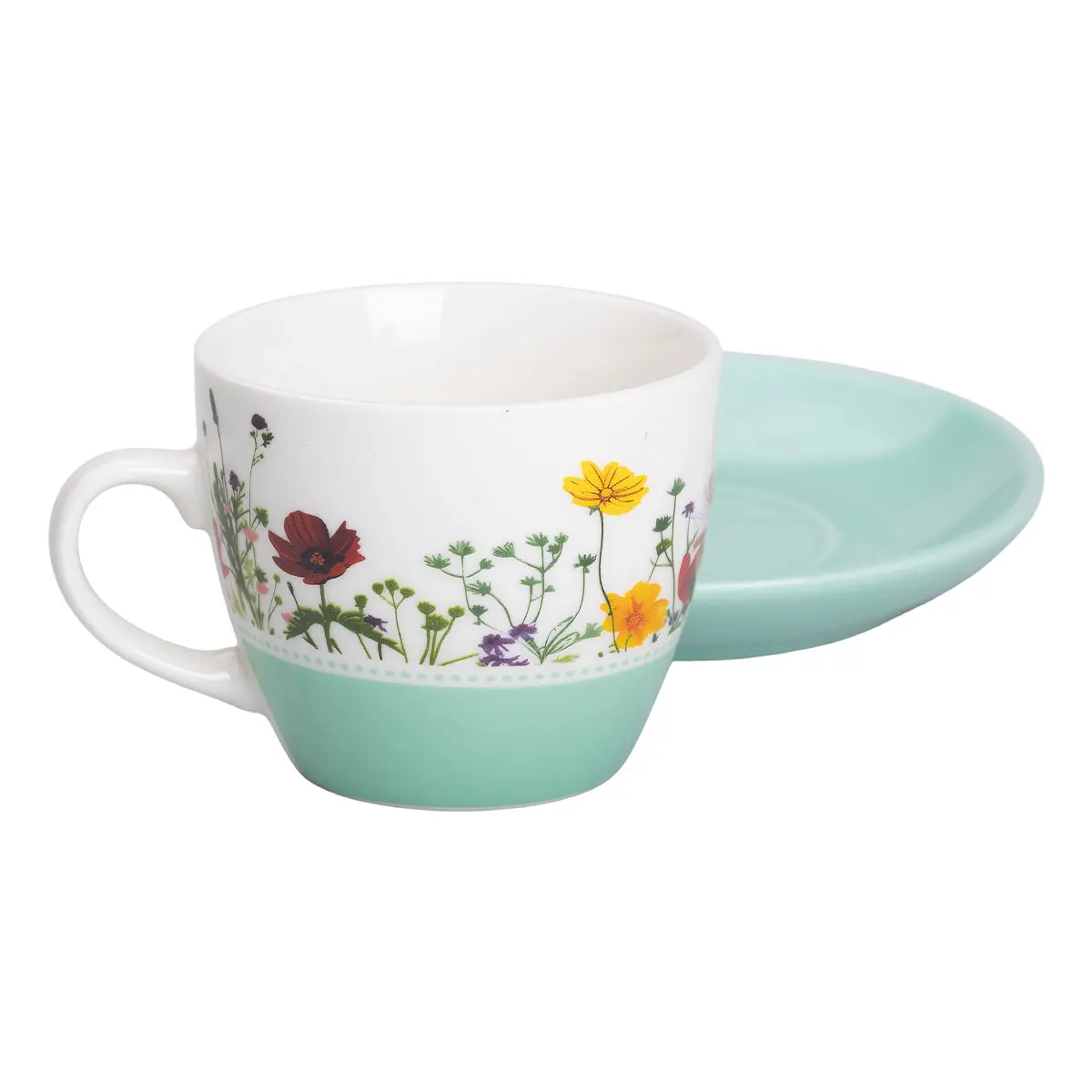 Керамическая чашка с блюдцем 250 (мл) для чая и кофе чашка с цветами Зеленая Lugi – купити в Україні недорого