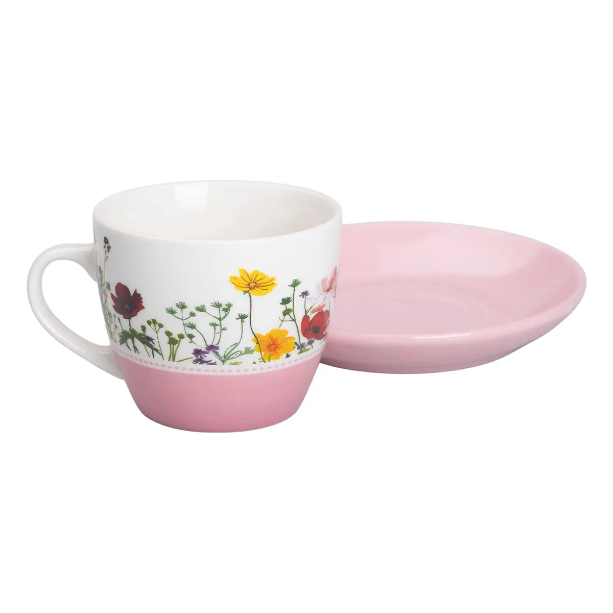 Керамическая чашка с блюдцем 250 (мл) для чая и кофе чашка с цветами Розовая Lugi – купити в Україні недорого