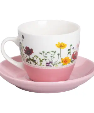 Керамічна чашка з блюдцем 250 (мл) для чаю та кави Рожева RX-N24723P_RX-N24723P_Milantium_1