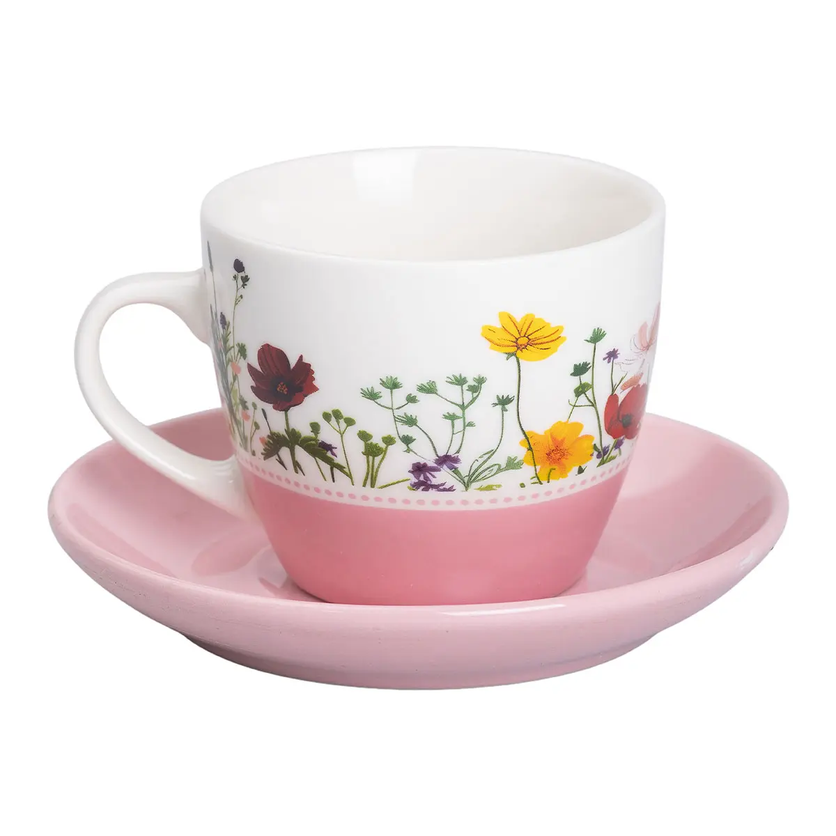 Керамічна чашка з блюдцем 250 (мл) для чаю та кави Рожева RX-N24723P – купити в Україні недорого