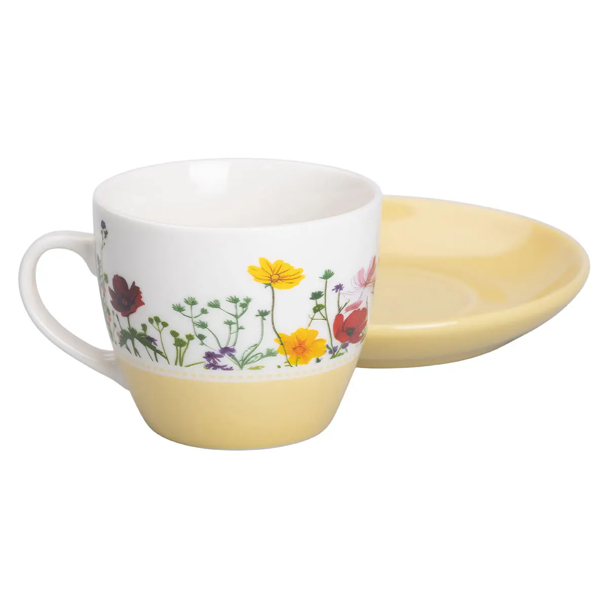 Керамическая чашка с блюдцем 250 (мл) для чая и кофе чашка с цветами Желтая Lugi – купити в Україні недорого