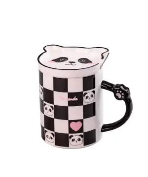 Чашка керамічна The Panda 350мл з блюдцем і ложкою Шахматка HPCY8369CH_HPCY8369CH_Milantium_1
