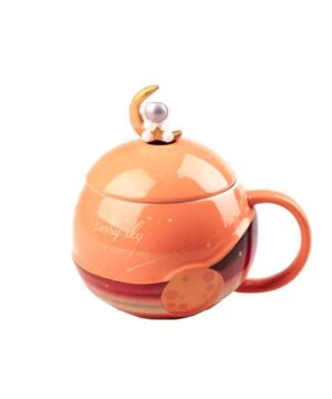 Чашка керамічна Starry Sky 400мл з кришкою і ложкою Помаранчевий HP877O_HP877O_Milantium_1