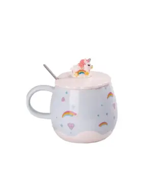 Чашка керамічна Rainbow Ceramic Mug 400ml з кришкою і ложкою Блакитний HPCY8278BL_HPCY8278BL_Milantium_1
