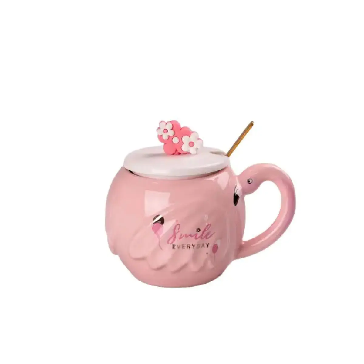 Чашка керамічна Flamingo 500мл з кришкою і ложкою чашки для кави Smile HPCY8276SM – купити в Україні недорого