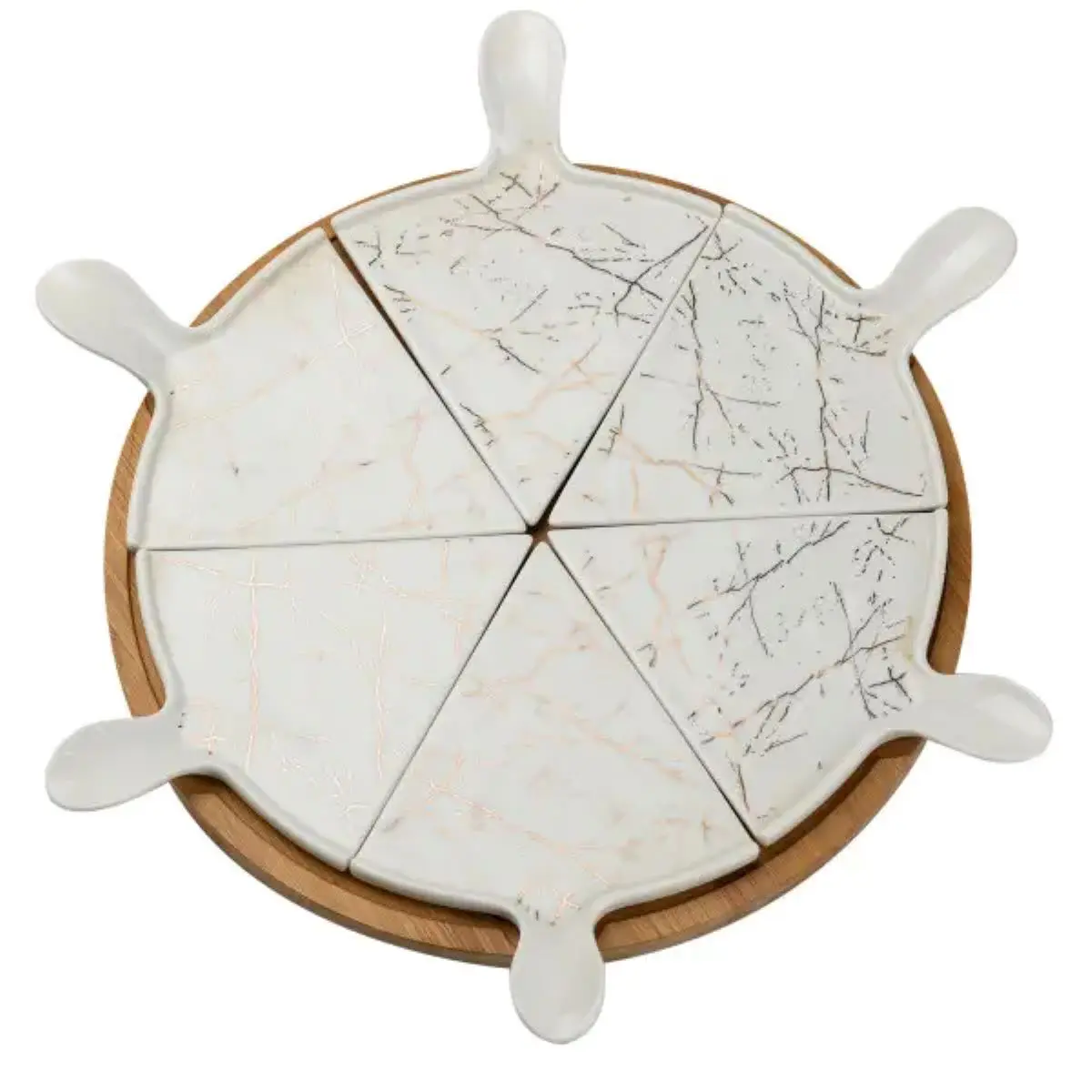 Тарелка для пиццы 28 CM Ceramic с бамбуковой подставкой, вращающийся, секційна HP1213 – купити в Україні недорого
