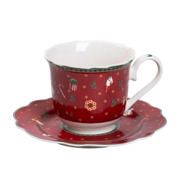 Чашка порцелянова Christmas з блюдцем Червона HP-SD-9_HP-SD-9_Milantium_1