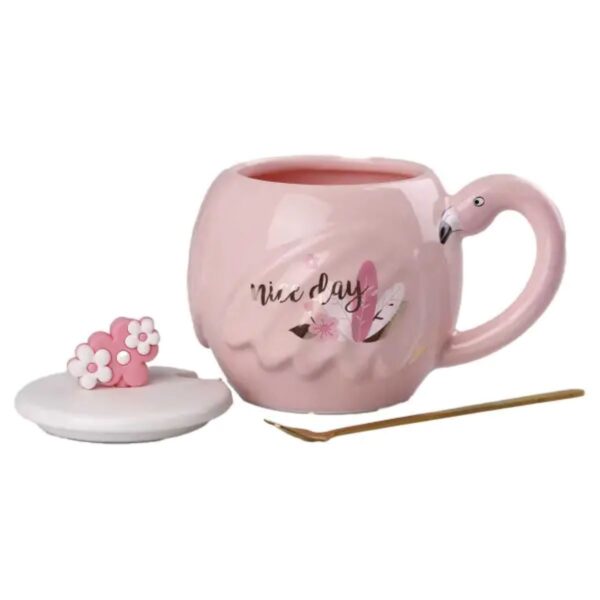 Чашка керамічна Flamingo 500мл з кришкою і ложкою чашки для кави Nice day HPCY8276ND_HPCY8276ND_Milantium_2