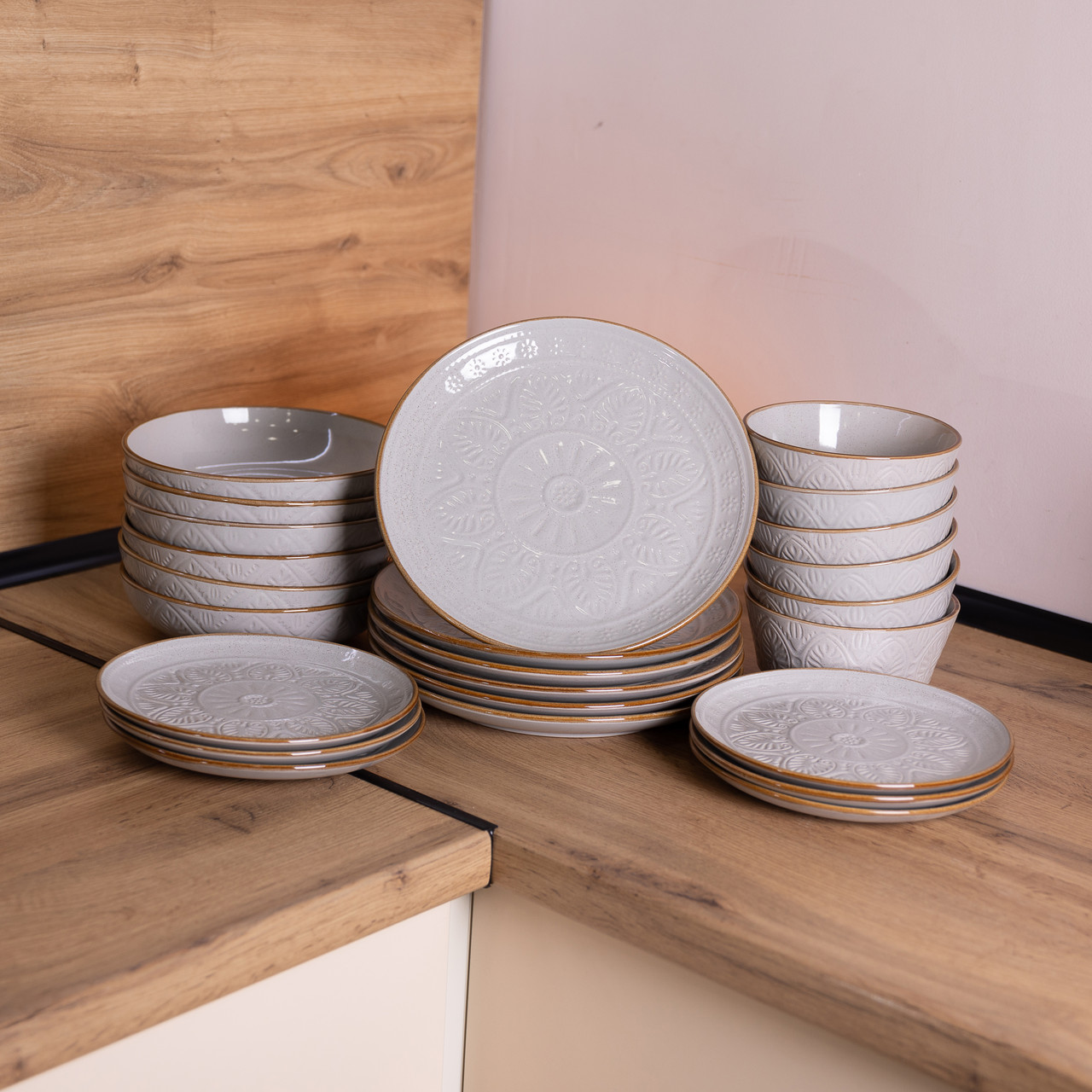 Служба стола 24 Набор предметов из посуды из керамики на 6 персон Бежевий HP-31-1_HP-31-1_Milantium_2