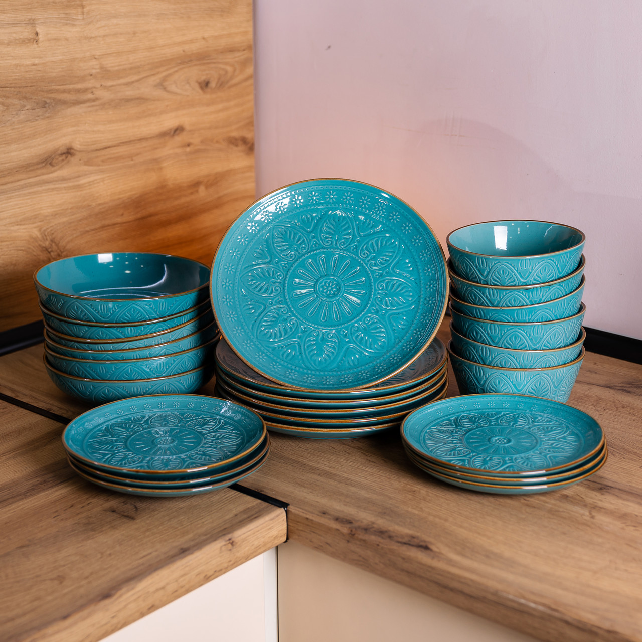 Служба стола 24 Набор предметов из посуды из керамики на 6 персон Бірюзовий HP-31-3_HP-31-3_Milantium_6