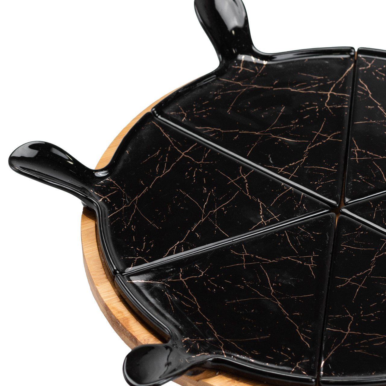 Тарелка для пиццы 28 см порцелянова з бамбуковою підставкою