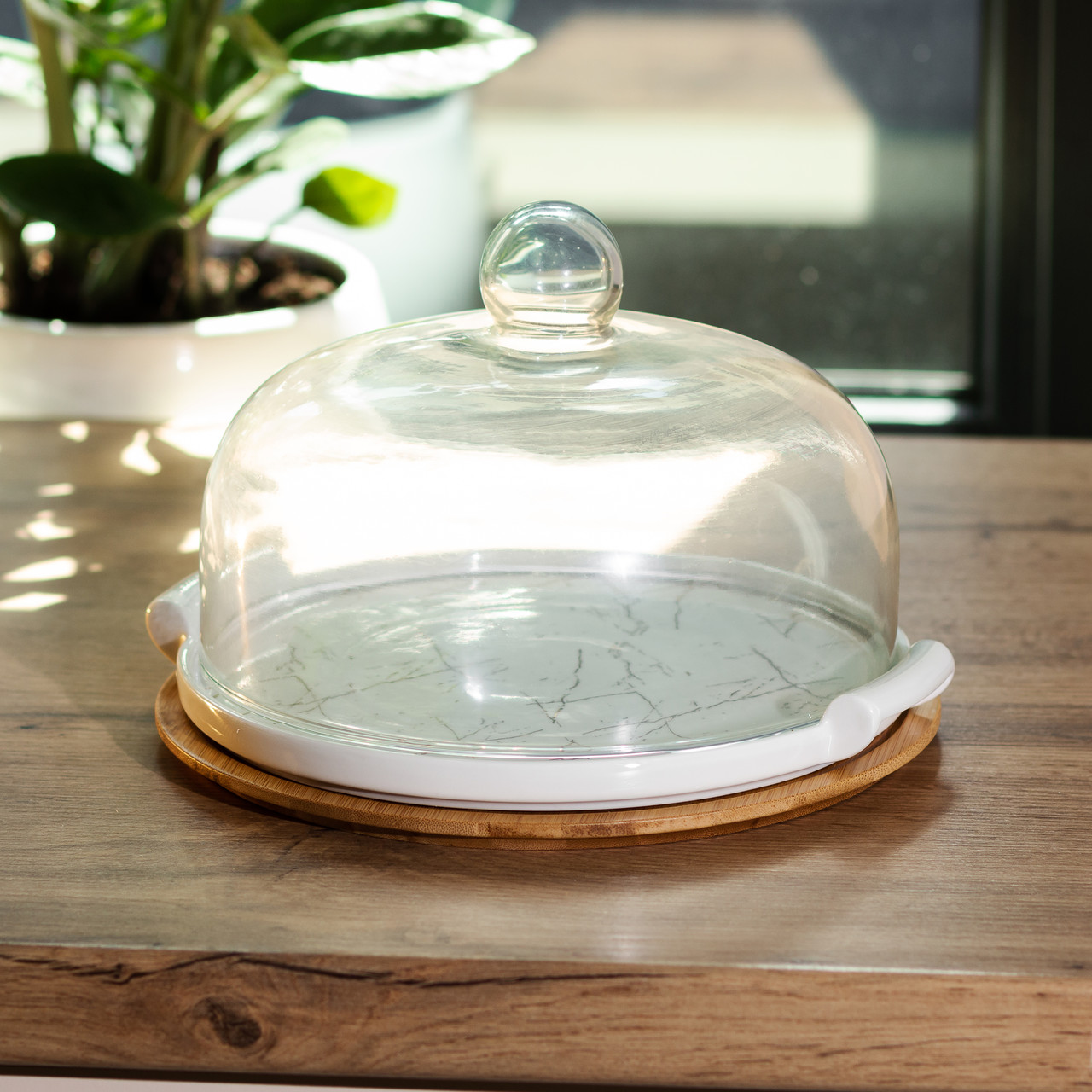 Тортівниця порцелянова зі скляною кришкою 29 см HP1204_HP1204_Milantium_5