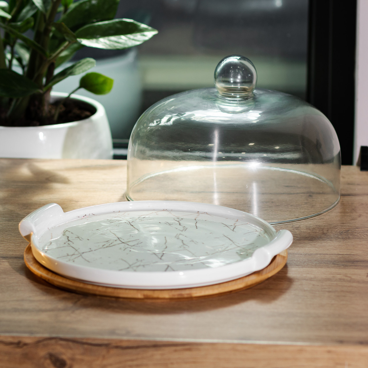 Тортівниця порцелянова зі скляною кришкою 29 см HP1204_HP1204_Milantium_6