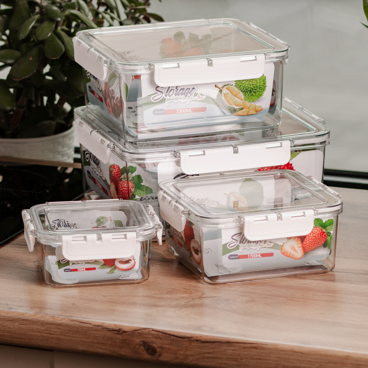 Набір харчових контейнерів для їжі 4 шт 0.7/1.7/3.3/5.7 л на засувках HP-27-4_HP-27-4_Milantium_2