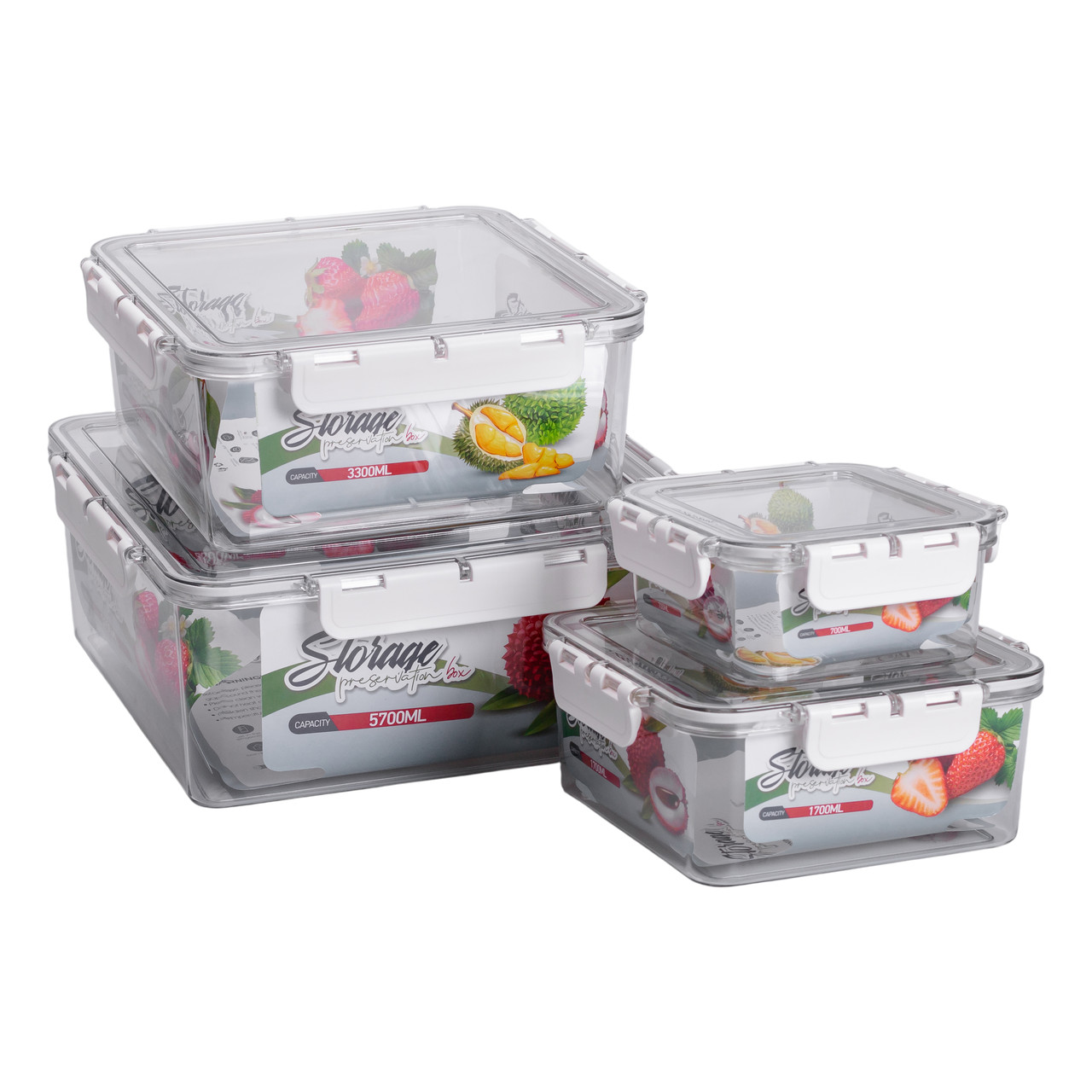 Набір харчових контейнерів для їжі 4 шт 0.7/1.7/3.3/5.7 л на засувках HP-27-4_HP-27-4_Milantium_4