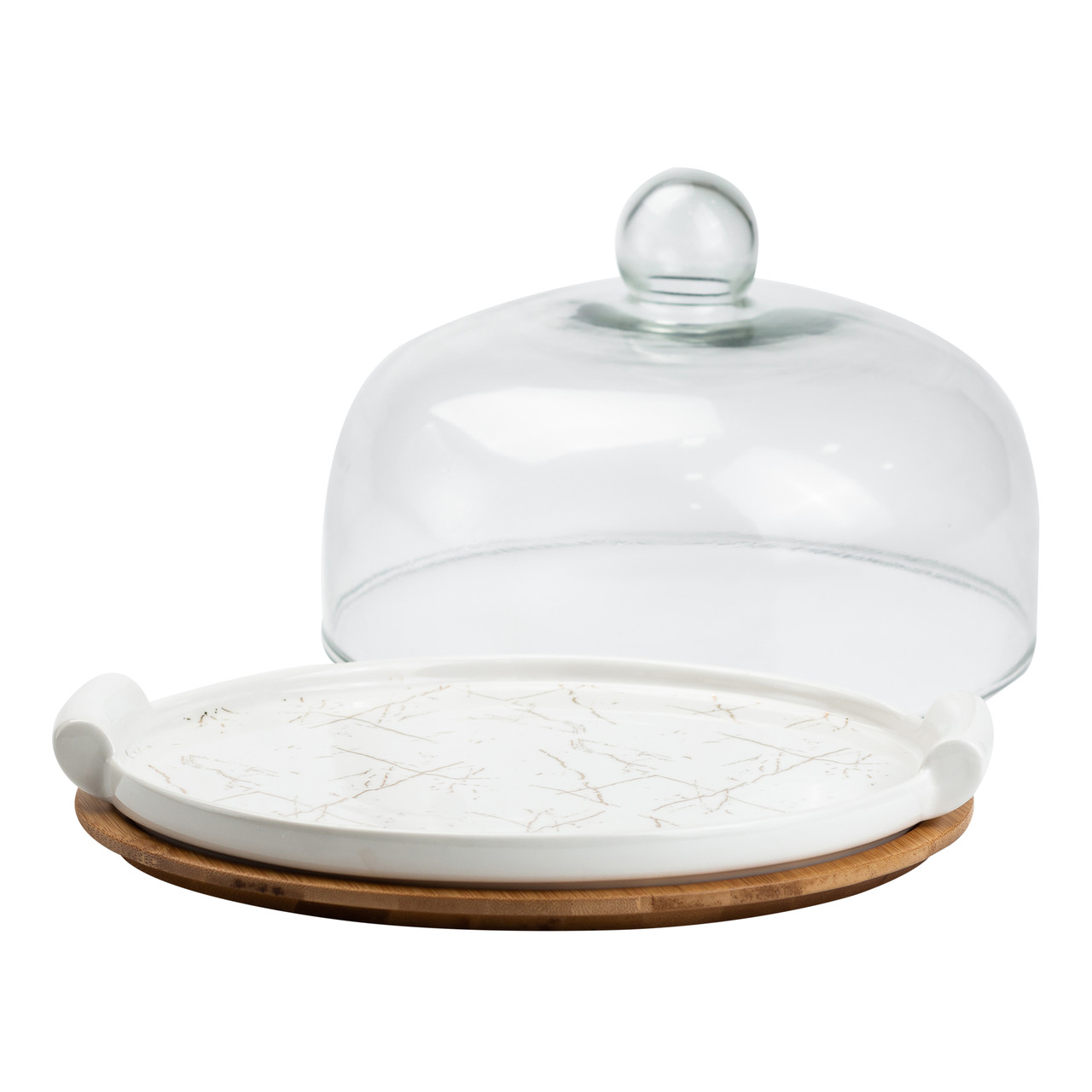 порцелянова тортівниця зі скляною кришкою на бамбуковій підставці HP1203_HP1203_Milantium_2