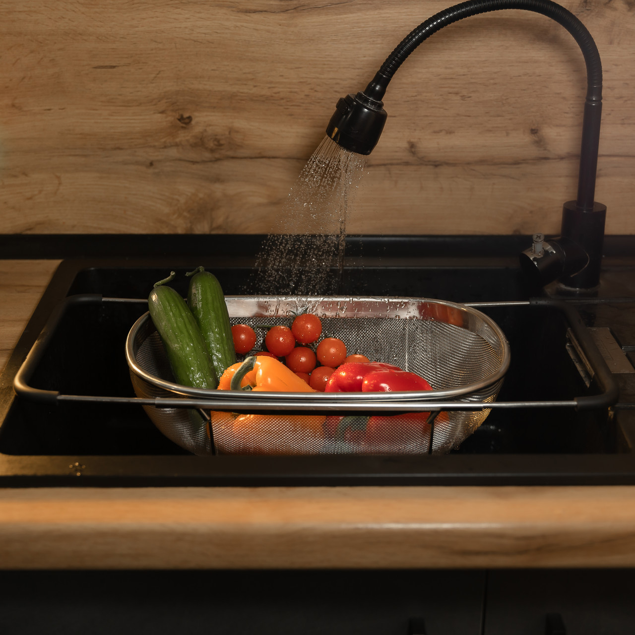 Дуршлаг на раковину для мытья овощей и фруктов 36х25х10.5 см с телескопическими ручками Lugi_HP-19-18-L_Milantium_7