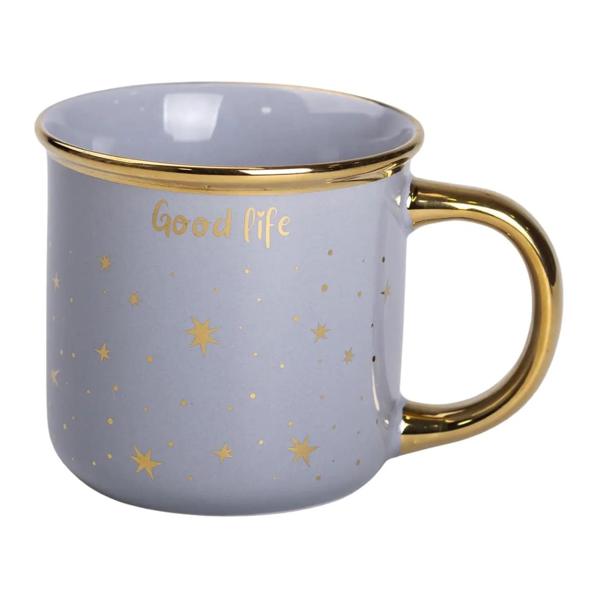 Чашка порцелянова із золотим обідком та позолоченою ручкою 320 (мл) Good life Сіра RX-N231506G – купити в Україні недорого