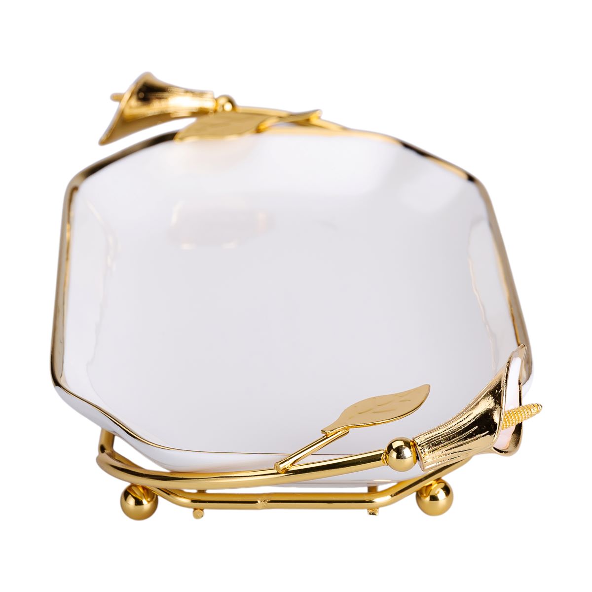 порцелянова фруктовниця на підставці 26×15×3.5 см Біла із золотом HP-7-5_HP-7-5_Milantium_5