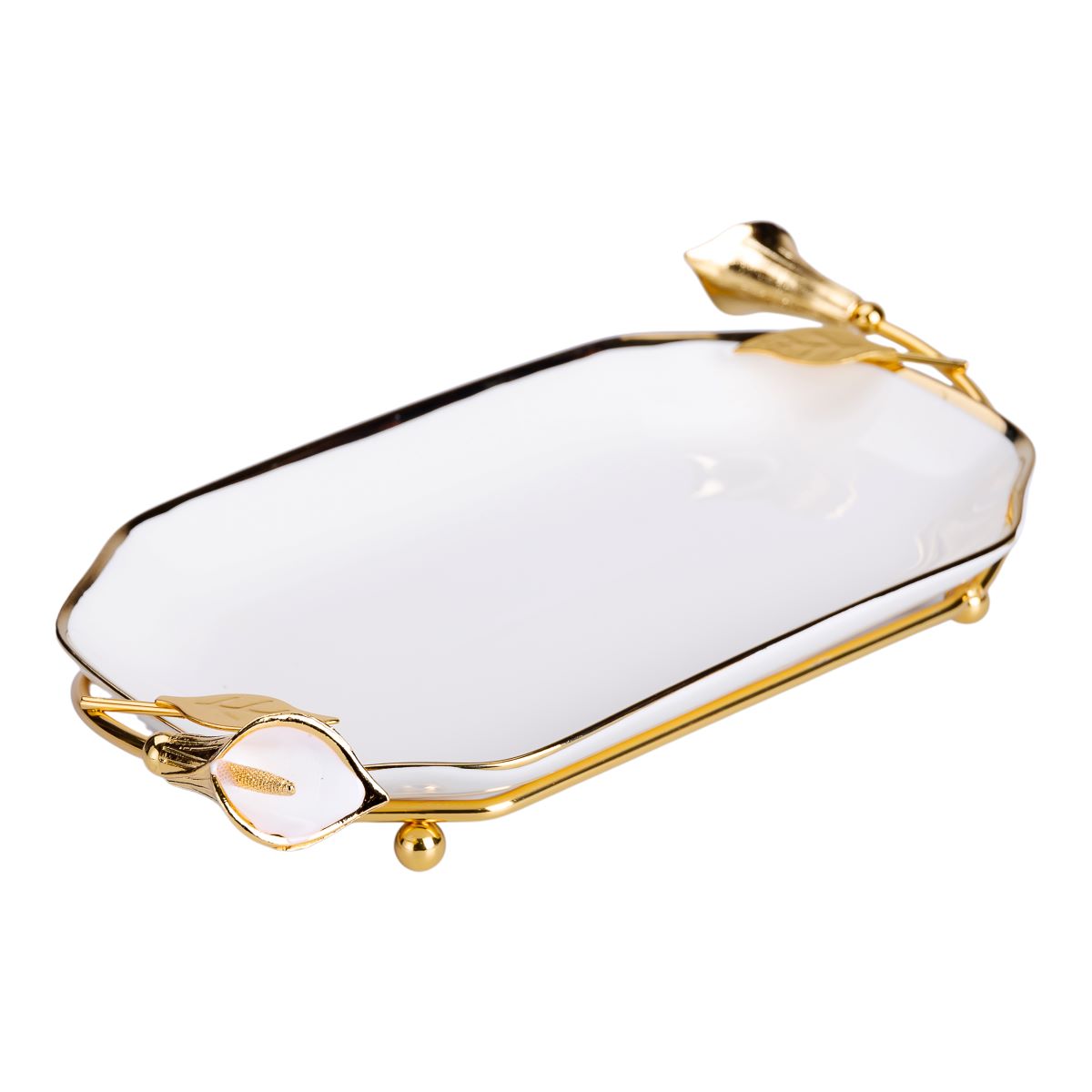 порцелянова фруктовниця на підставці 26×15×3.5 см Біла із золотом HP-7-5 – купити в Україні недорого