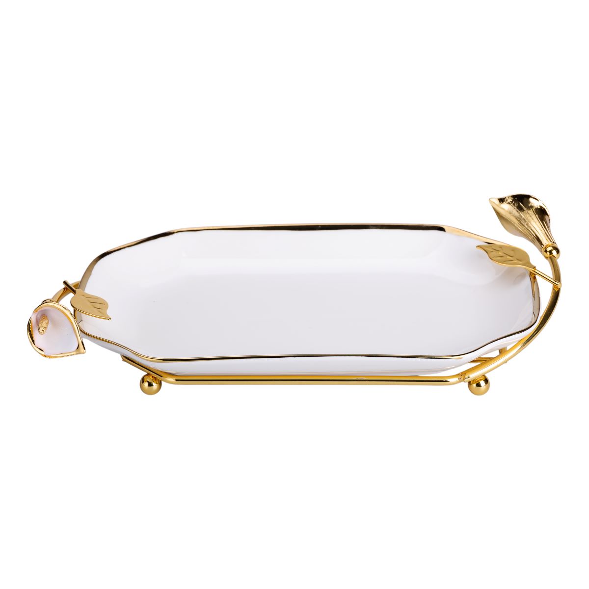 порцелянова фруктовниця на підставці 26×15×3.5 см Біла із золотом HP-7-5_HP-7-5_Milantium_3