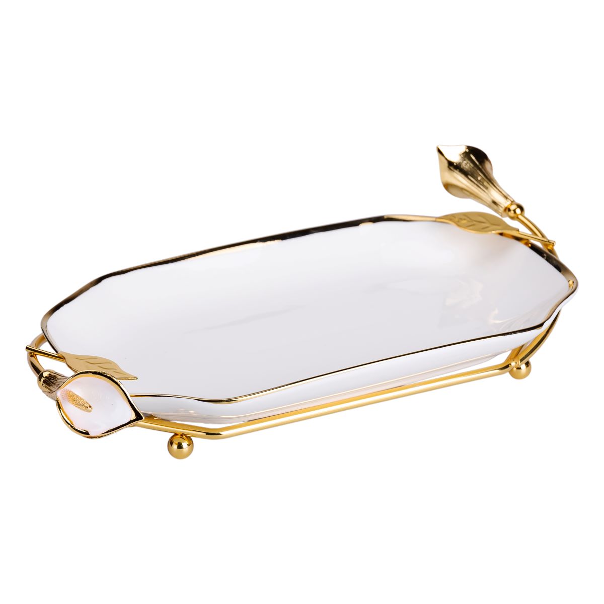 порцелянова фруктовниця на підставці 26×15×3.5 см Біла із золотом HP-7-5_HP-7-5_Milantium_4