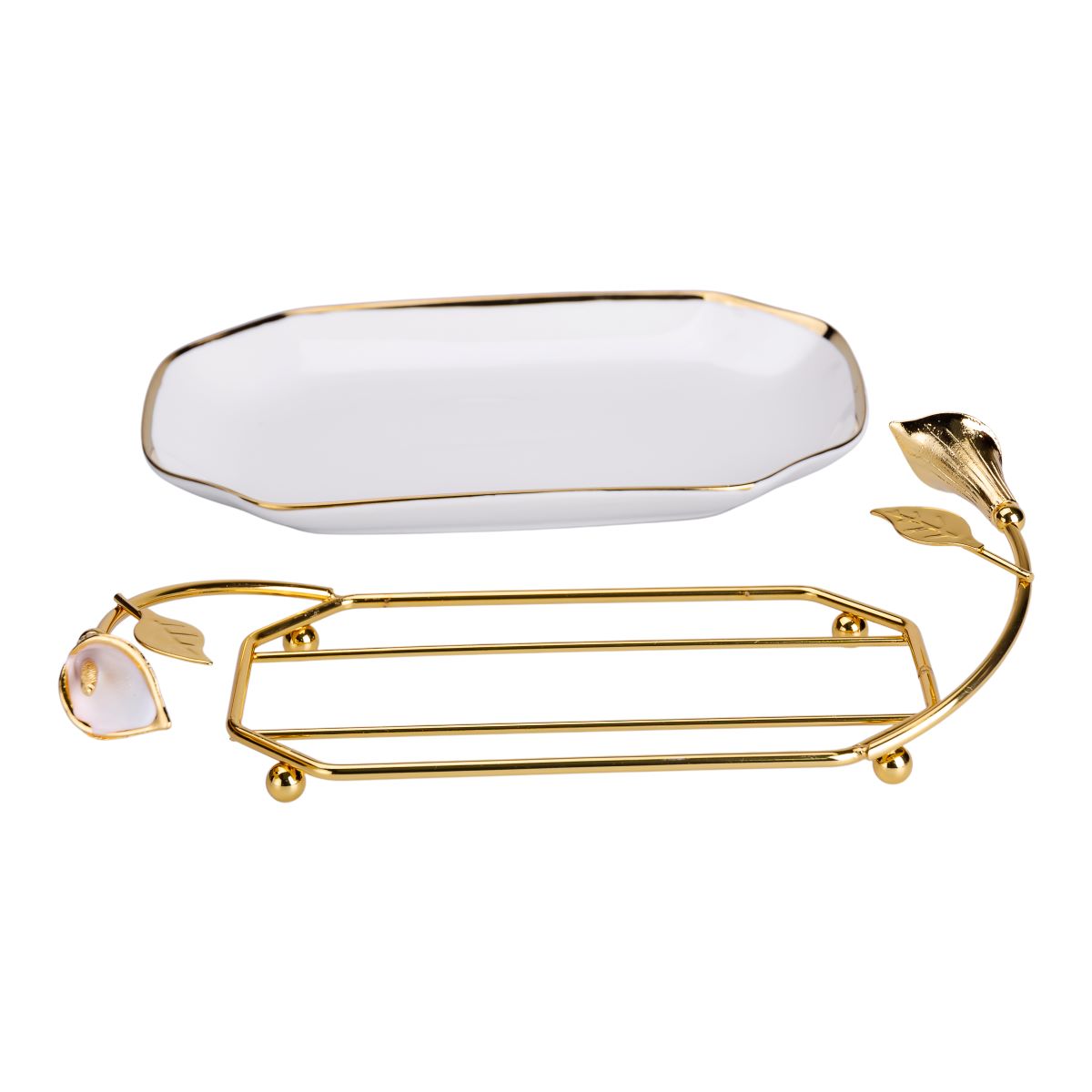 порцелянова фруктовниця на підставці 26×15×3.5 см Біла із золотом HP-7-5_HP-7-5_Milantium_2