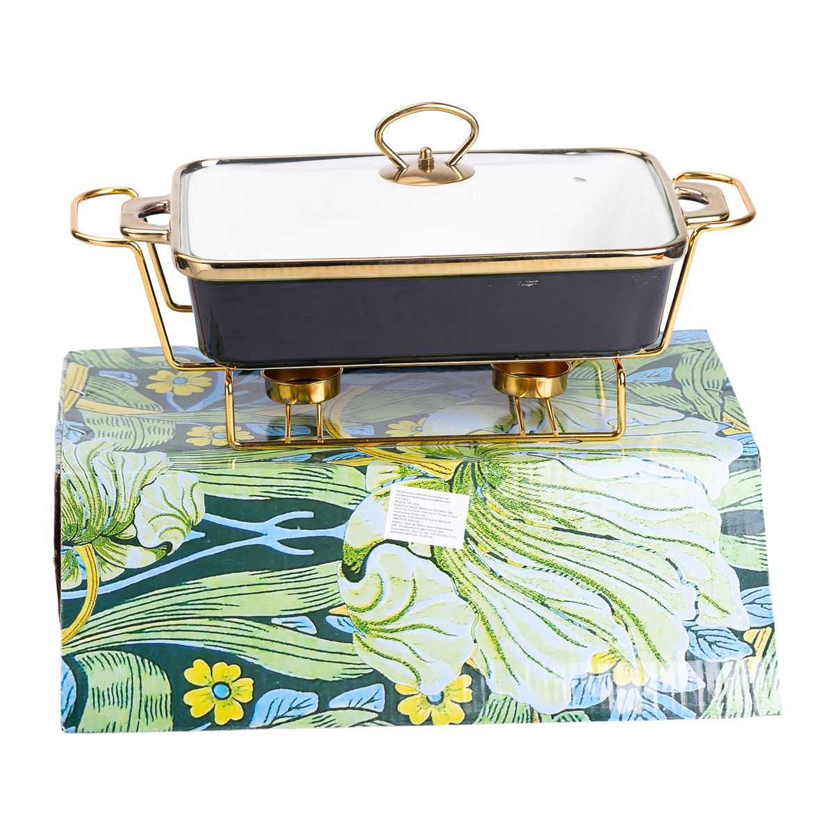 Марміт порцелянаовий зі скляною кришкою 35.5х19х15.5 см на металевій підставці 1.5 л Чорний HTJ-1002_HTJ-1002_Milantium_6