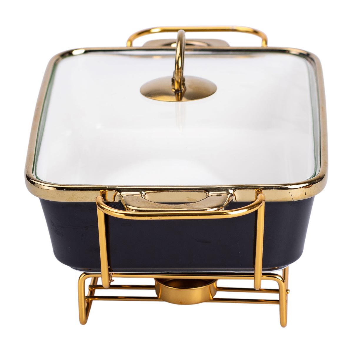 Марміт порцелянаовий зі скляною кришкою 35.5х19х15.5 см на металевій підставці 1.5 л Чорний HTJ-1002_HTJ-1002_Milantium_3