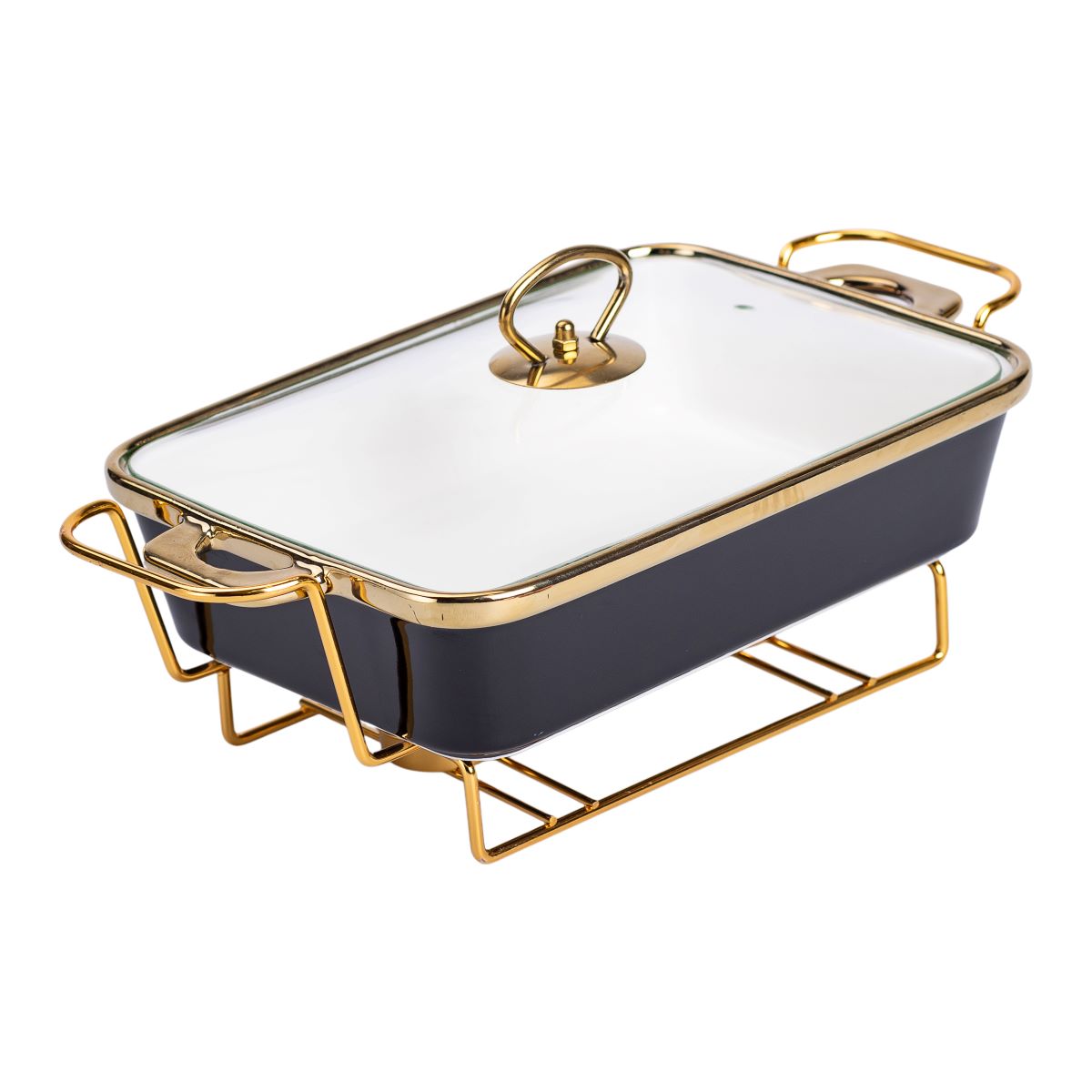 Марміт порцелянаовий зі скляною кришкою 35.5х19х15.5 см на металевій підставці 1.5 л Чорний HTJ-1002_HTJ-1002_Milantium_2