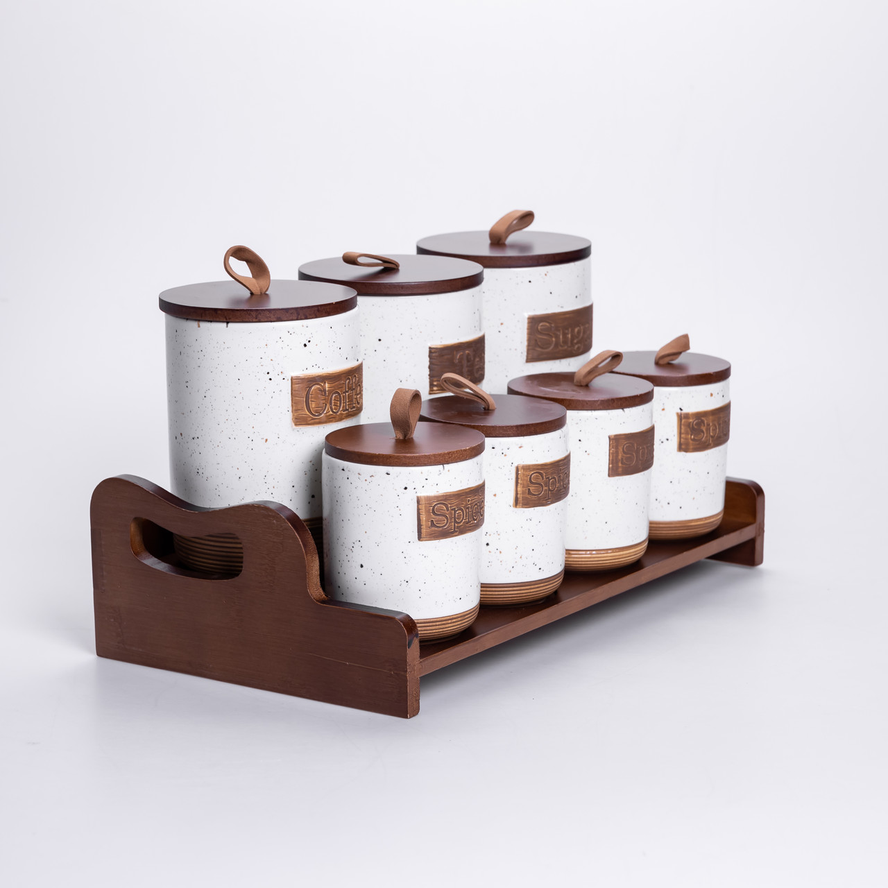 Банки для сыпучих продуктов. 9 штук на бамбуковій підставці з кришками 36.5×20.5×22 см Бежевий HP-26-2BE_HP-26-2BE_Milantium_2