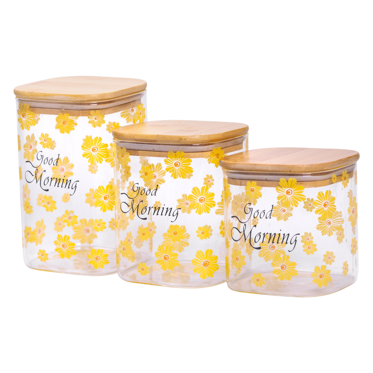 Банки для сыпучих продуктов набор из 3 шт з бамбуковими кришками 700 (мл)