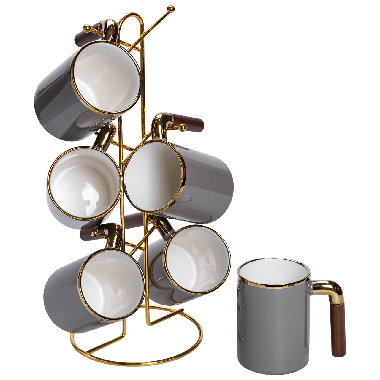 Набір чашок на металевій підставці 6 (шт) к 400 (мл) Сірий HP-26-12 – купити в Україні недорого