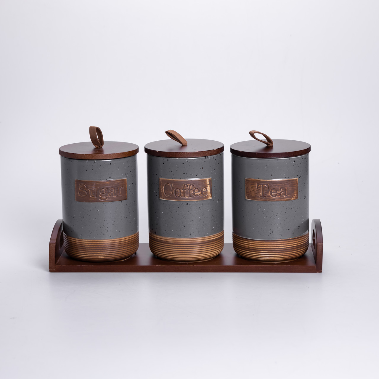 Набір порцелянових банок для сипучих 3 шт. 800 мл з кришками Сірий HP-26-1G_HP-26-1G_Milantium_1