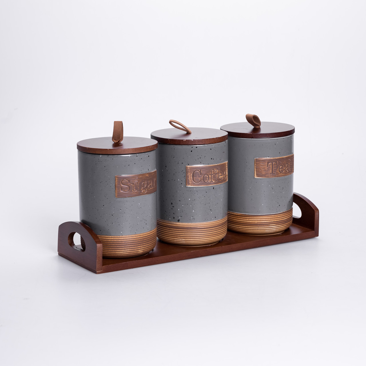 Набір порцелянових банок для сипучих 3 шт. 800 мл з кришками Сірий HP-26-1G_HP-26-1G_Milantium_2