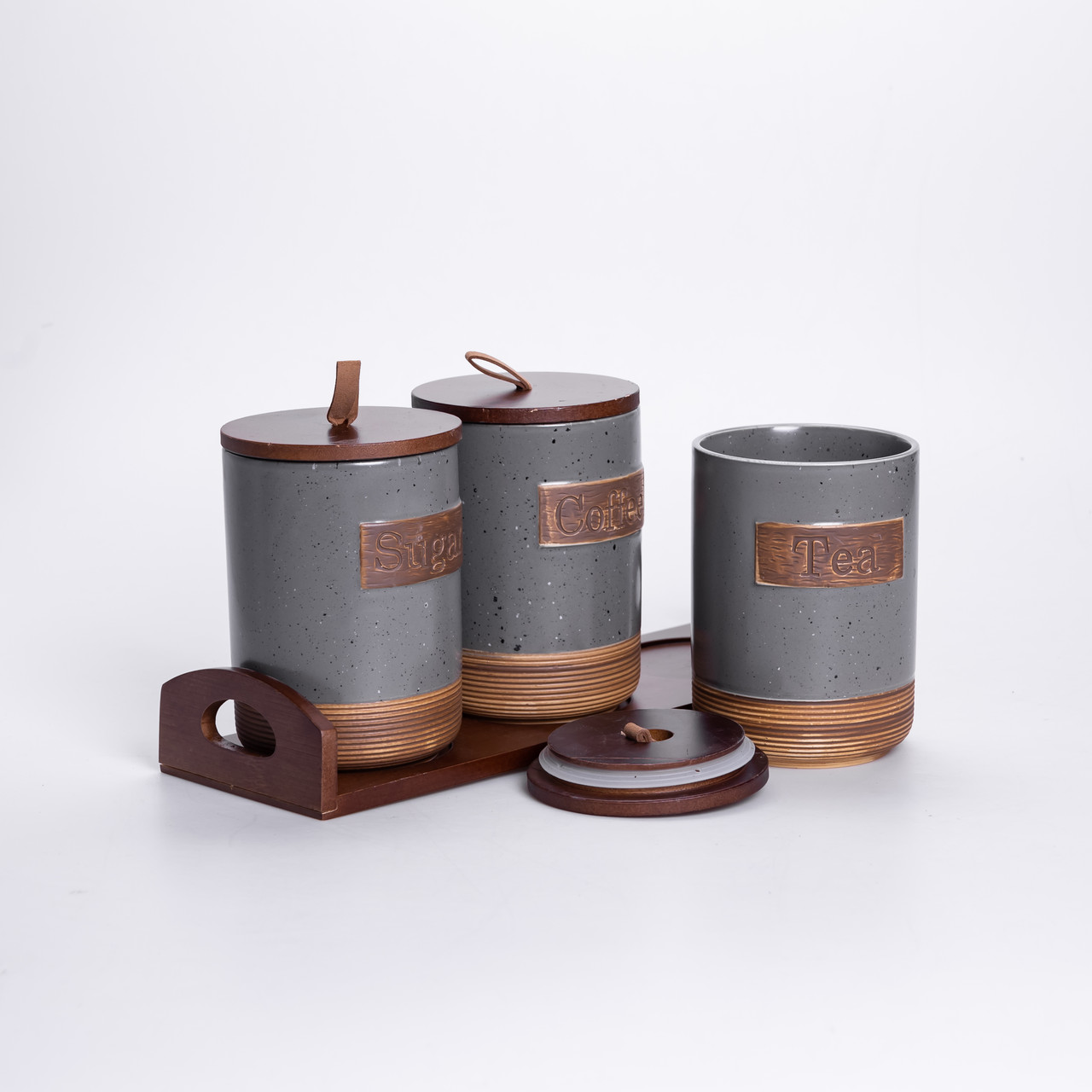 Набір порцелянових банок для сипучих 3 шт. 800 мл з кришками Сірий HP-26-1G_HP-26-1G_Milantium_5