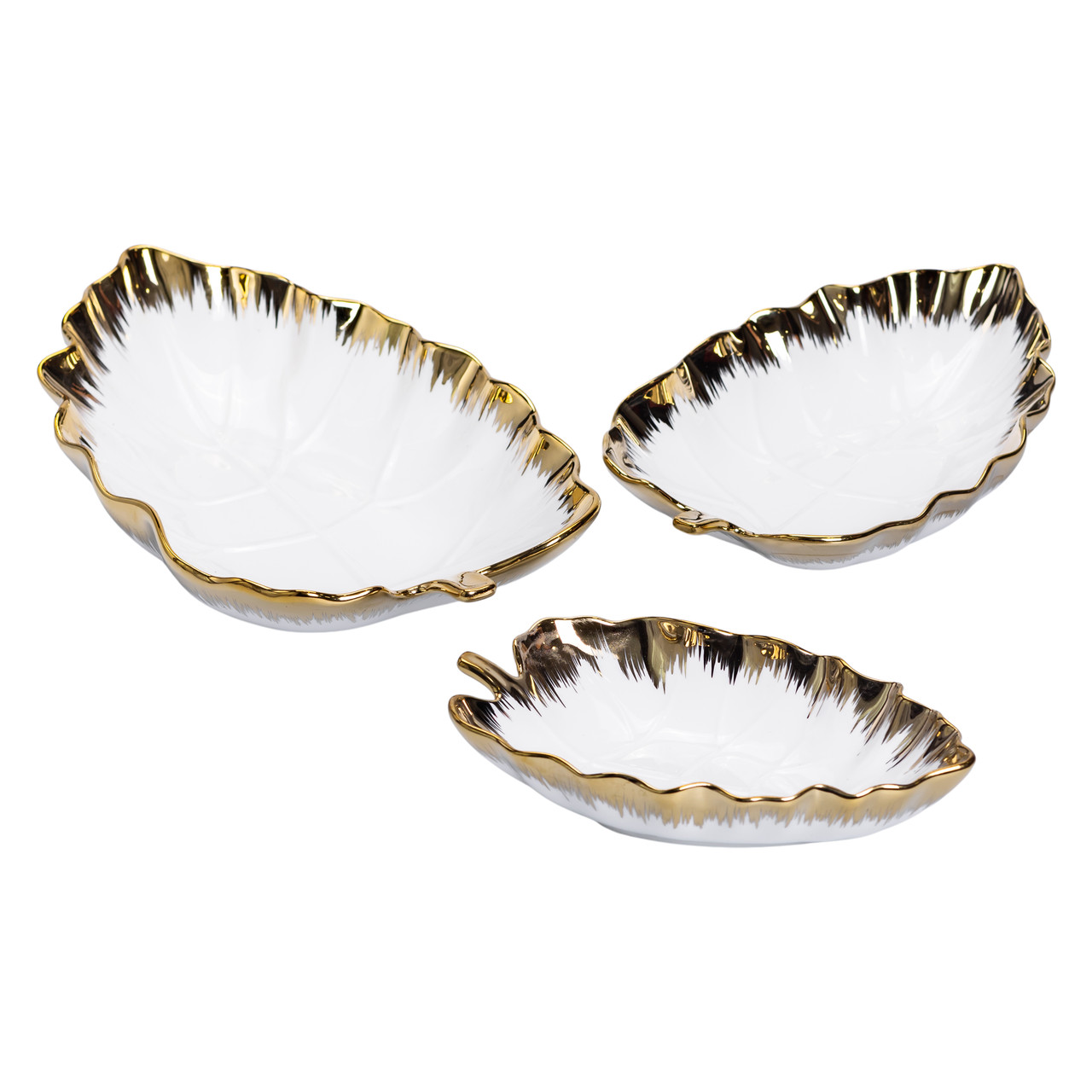 Набір порцелянових страв для сервірування столу 3 (шт) у формі листа Золотистий HP-26-10 – купити в Україні недорого