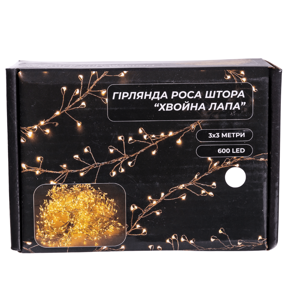 Новорічна гірлянда кімнатна штора роса Хвойна лапа 3х3 м 600 LED Біле світло D600LED3MW_D600LED3MW_Milantium_6