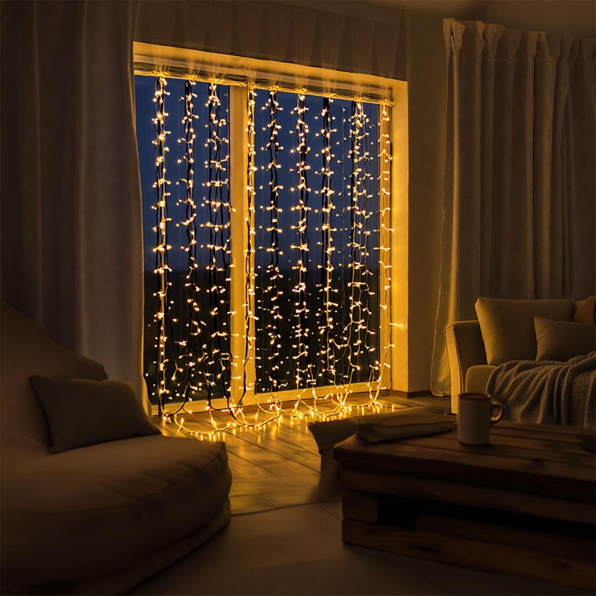Новорічна гірлянда штора 3х2 м 144 LED кімнатна білий провід Жовтий ZWM32144LEDY_ZWM32144LEDY_Milantium_2