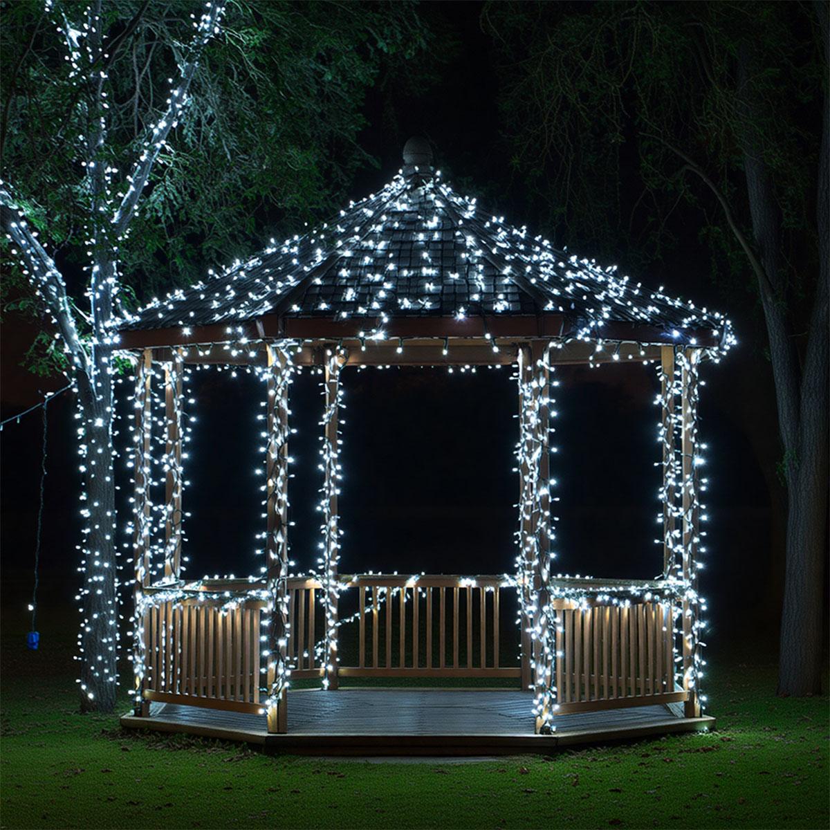 Новорічна гірлянда вулична 100 м 1000 LED із сонячною батареєю 8 режимів роботи чорний провід Біле світло SB1000L100MBW – купити в Україні недорого