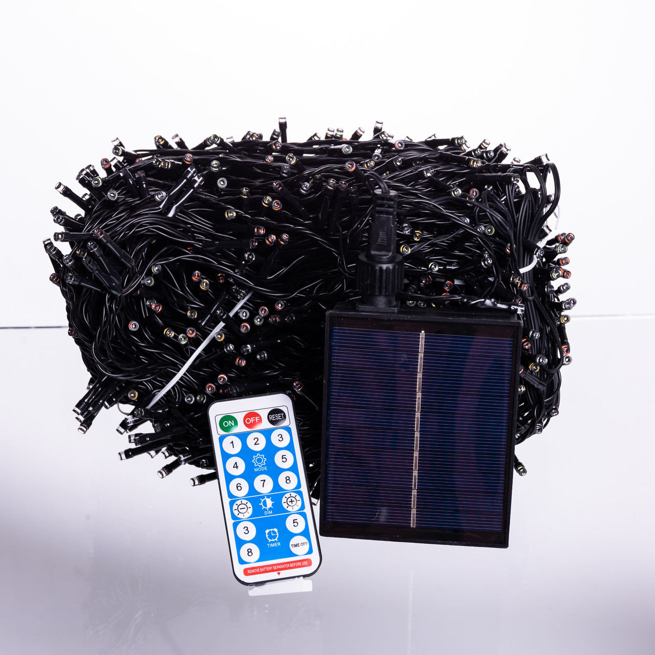 Новорічна гірлянда вулична 100 м 1000 LED з сонячною батареєю чорний провід Мультиколор SB1000L100MBML_SB1000L100MBML_Milantium_4