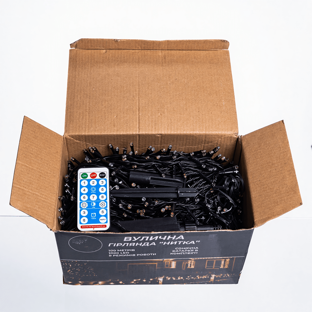 Новорічна гірлянда вулична 100 м 1000 LED з сонячною батареєю чорний провід Мультиколор SB1000L100MBML_SB1000L100MBML_Milantium_5