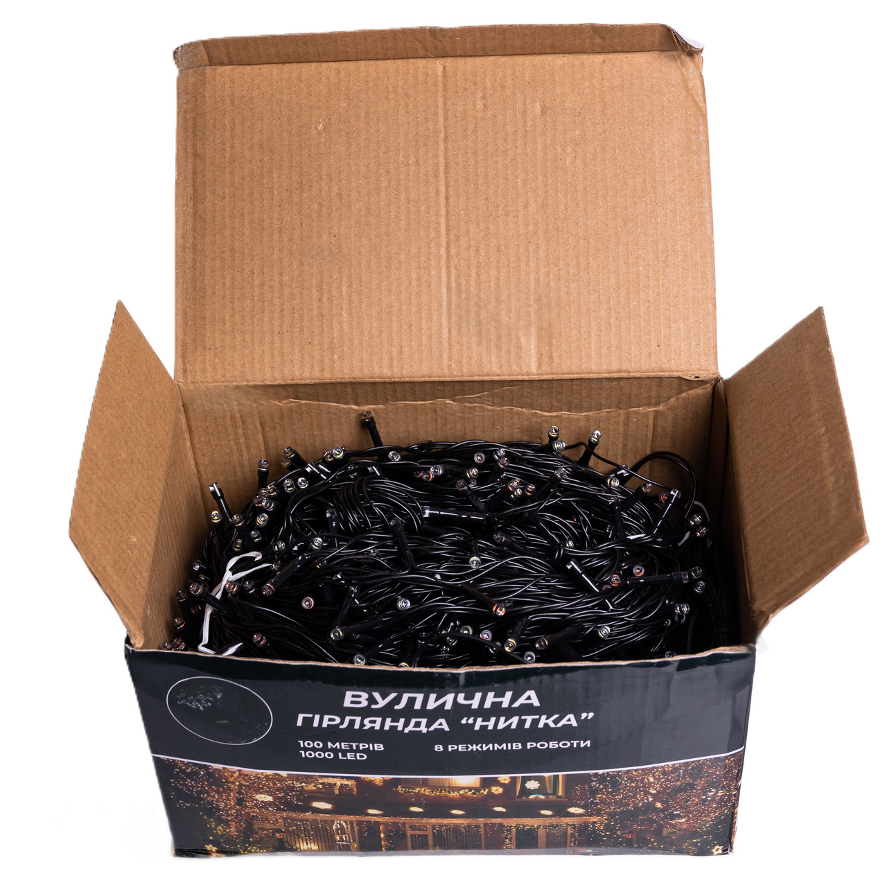 Новорічна гірлянда вулична 100 м 1000 LED із сонячною батареєю 8 режимів роботи чорний провід Синій SB1000L100MBBL_SB1000L100MBBL_Milantium_5