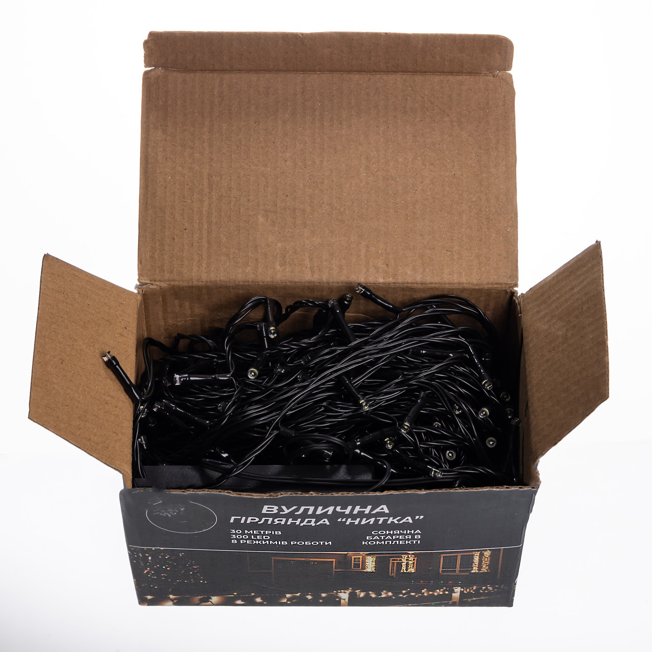 Новорічна гірлянда вулична 30 м 300 LED з сонячною батареєю чорний провід Білий SB300L30MBW_SB300L30MBW_Milantium_7